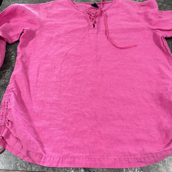 Gap Womens 100 % Linen Ruched‎ Sides V-neck Tunic Beachy Pink Sz XL - Picture 6 of 9